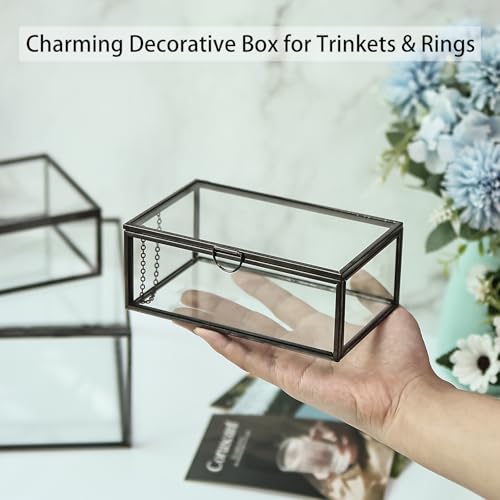 HighFree Vintage Glass Box with Lid - Clear Jewelry Glass Display Box Keepsake Box - Home Decor Decorative Box for Trinket Rings Bracelet (Black, Small) - color: Black, size: X-Small