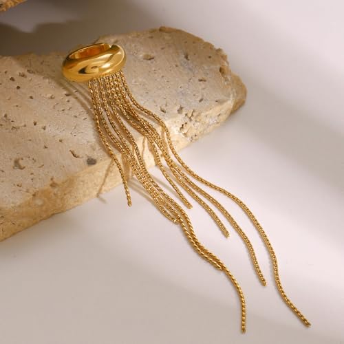 Gold Ear Cuff with Chain for Women, No Piercing Tassel Earrings, Long Chain Ear Wrap Earrings, Trendy Minimalist Jewelry Gift