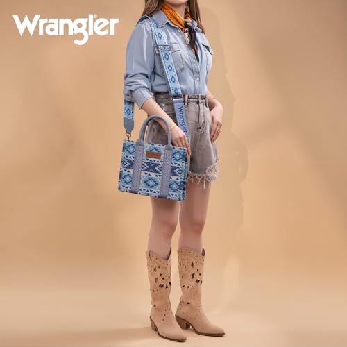 Wrangler Aztec Tote Bag for Women Boho Shoulder Purses and Handbags - color: Aztec Blue (Guitar Strap)