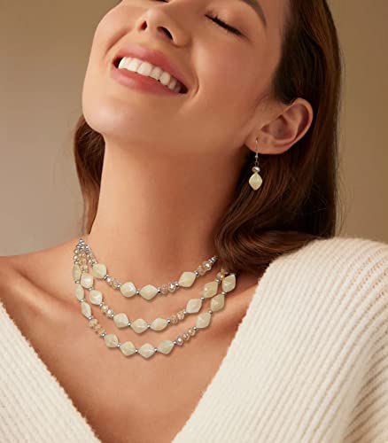 3 Layered Chunky Statement Necklace for Women Beaded Strand Necklaces with Earring Fashion Costumes Collar Necklace Jewelry Sets Gifts for Women - color: Champagne