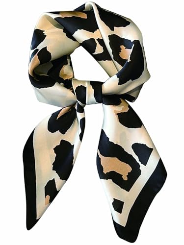 Silky Scarf for Women Lightweight Satin Bandanas Neck Hair Wrap For Sleeping Head Scarves 27.5" - color: A21 Black White Leopard/27.5"