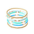 GOOJIDS Surfer Heishi Clay Bead Bracelets for Women Bohemian Stackable Gold Plated Beaded Stretch Bracelets Elastic Layering Friendship Bracelets Set Boho Jewelry - color: B-Light Green Surfer Color & Gold Bead