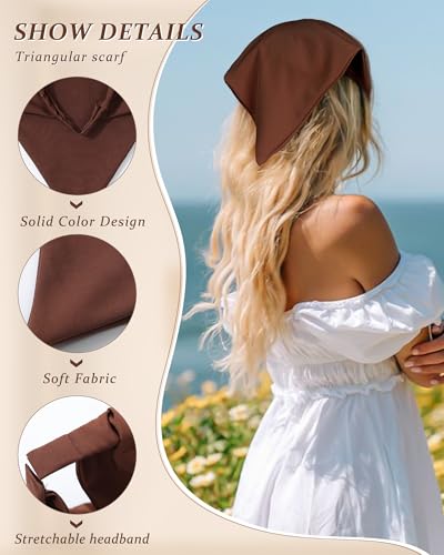 HAIMEIKANG Floral Hair Scarf Headbands for Women Boho Bandanas for Women Triangle Kerchief Solid Color Hair Bands Vintage Head Scarf (Black+Coffee+Beige) - color: Black+Coffee+Beige