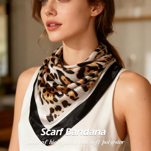 Ciormis 35" Silk Head Scarf for Women, 4 Pcs Satin Hair Scarf Square Silk Bandana Top Neck Scarves Hair Wraps for Sleeping - color: H1-leopard-set11