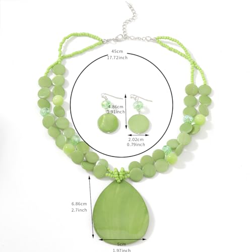 Big Teardrop Pendant Necklaces for Women Colorful Beaded Necklaces Statement Set for Holiday. - color: Green