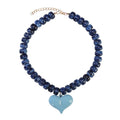 Chunky Colorful Beaded Statement Boho Summer Beach Chokers Necklace Heart Pendant Pink Green Yellow Brown Fashion Jewelry - color: Navy Blue puffy heart