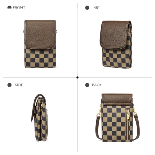 BOSTANTEN Vegan Leather Crossbody Bags for Women Designer Cell Phone Bag Wallet Purses Adjustable Strap - color: Checkered Coffee