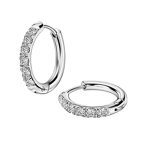 316L Surgical Stainless Steel Huggie Hoop Earrings with Cubic Zirconia, 10G 12G 14G 8-20mm Cartilage Lobe Earrings, 14G Piercing Jewelry - style: 10G 12mm Silver Clear CZ