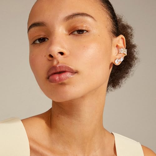 MEVECCO Ear Cuff Non Piercing for Women 18K Gold Plated Dainty Ear Cuff Earring Stacks Cartilage Clip On Wrap Huggie Minimalist Fake Piercings Open Hoops Jewelry Gifts - style: cz