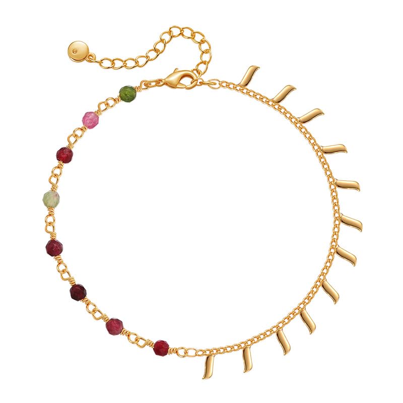 Yumikoo 18k Gold Plated Anklet Ankle Bracelets for Women - style: Colorful gemstones and gold tassels