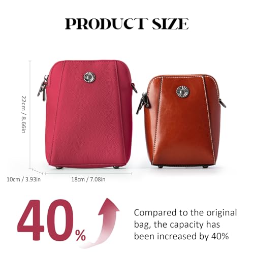 Genuine Leather Small Crossbody Bags for Women | Lightweight Shoulder Purse, Designer Handbag with Adjustable Strap, Casual Travel Everyday Bag - color: Pink