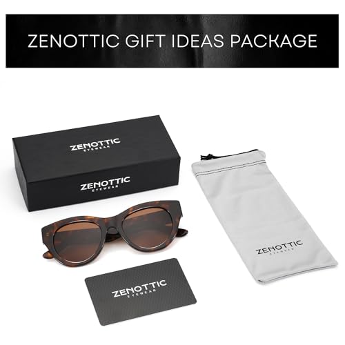 ZENOTTIC Polarized Sunglasses Women Round: Trendy Sun Glasses for Ladies - Retro Classic Shades UV400 Protection - color: C02 Tortoise Frame Brown Lens