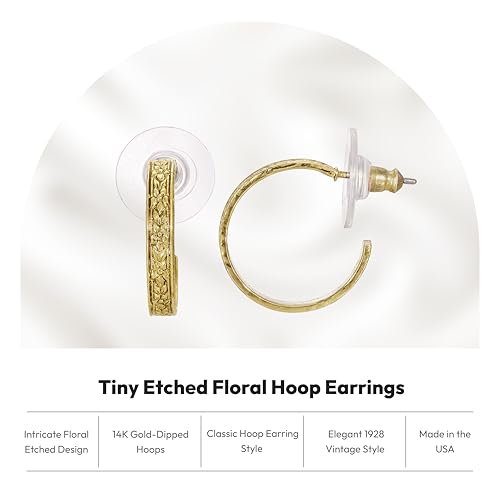1928 Jewelry Tiny Etched Floral Hoop Earrings - color: Gold