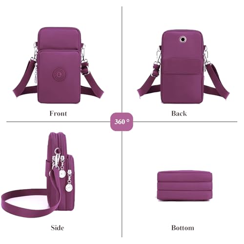 WITERY Waterproof Nylon Cute Crossbody Cell Phone Purse Smartphone Wallet Bag for Women - color: Purple 2