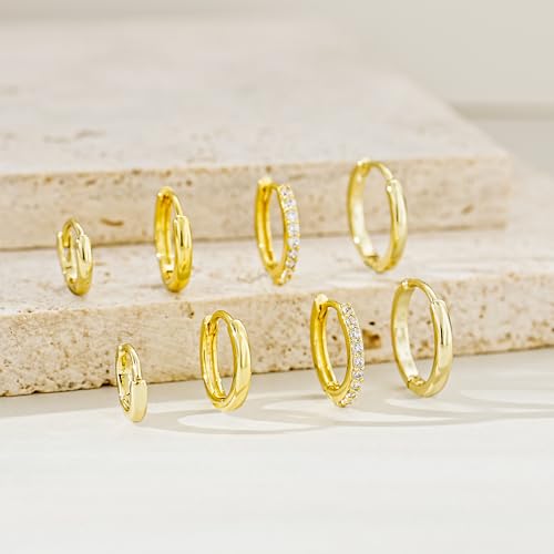 JINEAR 4 Pairs Gold Hoop Earrings Set for Women, 14K Plated Chunky Gold Hoop Earrings Dainty Simple Gold Earrings Hypoallergenic Non Tarnish Small Hoop Earrings Cartilage Earrings Jewelry Gift - color: 4 Pairs Hoop Earrings-C