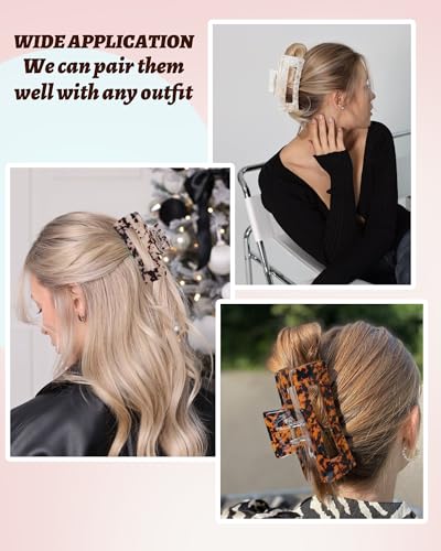 4Pcs Large Acrylic Hair Claw Clips, Nonslip Cute Hair Clips for Thick Hair and Long Hair, Rectangle Marble Claw Clips Hair Accessories for Women and Girls - color: White + Tie-dye