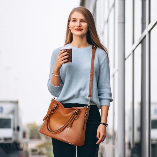 HESHE Genuine Leather Purses and Handbags for Women Tote Shoulder Bag Satchel Purse Top Handle Bags Hobo Crossbody Purse - color: Khaki, size: Large