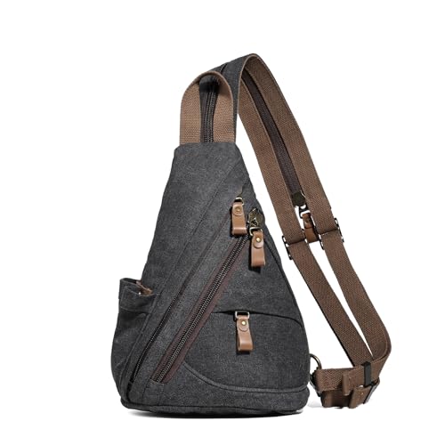 KL928 Canvas Sling Bag Small Crossbody Purse Casual Backpack for Men Women(Small Version, Black) - color: Medium-black