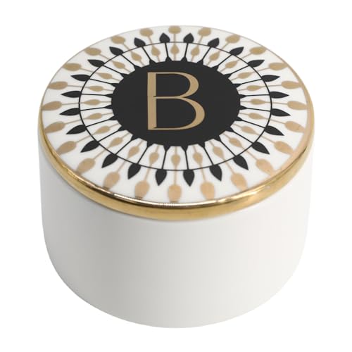 COLLECTIVE HOME - Monogram Jewelry Box, Bohemian Ceramic Trinket Box, Storage for Necklace Ring Bracelet Keys, Birthday Mother's Day Christmas Gift for Women, 3.25" x 2.5" (B) - color: B