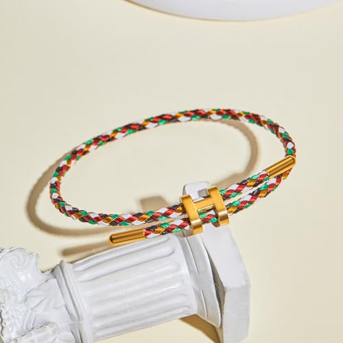 AIMADE Bracelets for Women Adjustable Charm Bracelet, 18k Gold-plated Buckle Design Titanium Steel Wire Rope Women's Gift Jewelry - color: Multicolour-B