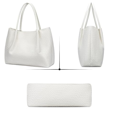 KKXIU Tote Bag for Women Vegan Leather Shoulder Purse Large Capacity Travel Bag - color: White02