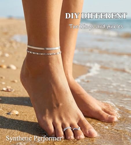 CASDAN 13Pcs Toe Rings and Ankle Bracelets for Women Silver Gold Layered Anklets Chain Adjustable Open Tail Toe Ring Beach Foot Jewelry for Summer - color: Silver,B