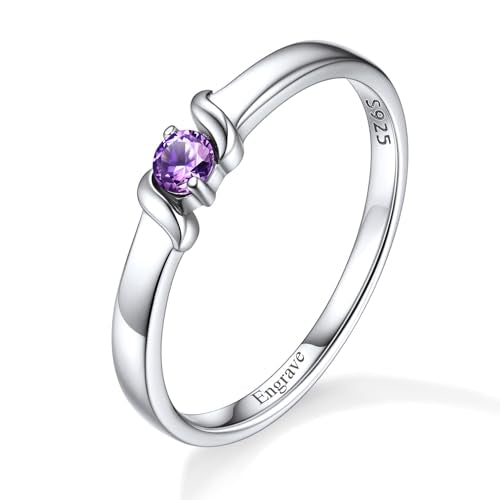 Custom4U Personalized Mothers Ring with 1-5 Birthstones Names Engraved 925 Sterling Silver/14K White Gold Plated Birthstone Rings for Women Promise Ring Birthday Jewelry Gifts for Mom Grandmother Wife - color: 1 Birthstone Ring (Custom)