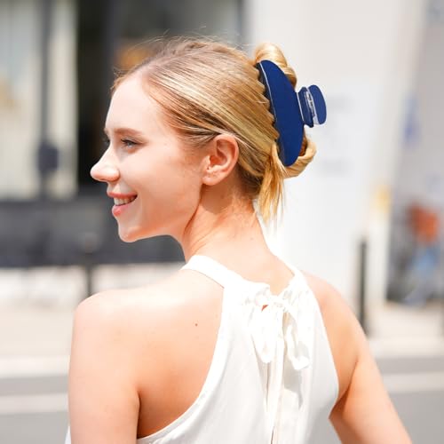 MAORULU Cute Claw Clip for Women – 4.3'' Large Acetate Hair Clips for Thick Thin Curly Long Hair, Durable Hair Clamps Non-slip Jaw Clip, Strong Hold, Stylish French Design (Navy Blue) - color: Navy Blue