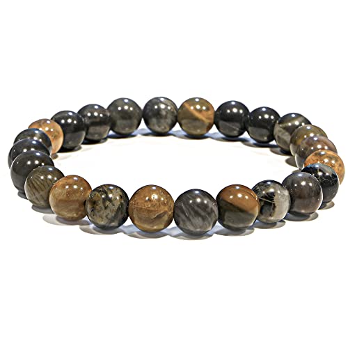 ANAYA AGATE Healing Crystal Bracelet for Women and Men – 8mm Round Beaded Bracelet for Men and Women – Unisex Stretchy Gemstone Bracelet for Healing and Protection - color: Petrified Wood
