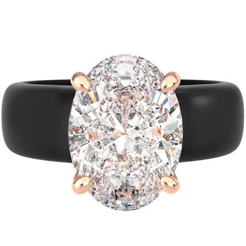 Rinfit Silicone Ring with Stone - Oval Cut Cubic Zirconia Solitaire Engagement Ring for Women - Rubber Wedding Bands - Patented Design - color: Pack I: Black / Rose Gold