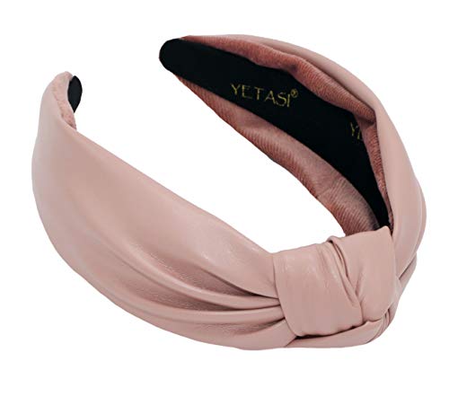 Leather Headbands for Women Pink Stylish Year-round Wearable All Day. Head bands Adult Women Trendy Head band for Women's Hair Knotted Headband Top Knot Womens Fashion Designer Girls - color: Pink