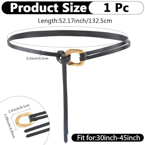 Genuine Leather Double Strap Tie Belt Adjustable Brown Cowhide Skinny Waistband - color: Black