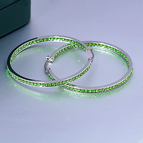CiNily Mult-colors Crystal Stainless Steel Hoop Earring for Women Hypoallergenic Jewelry for Sensitive Ears Large Big Hoop Earrings 2" - color: Green