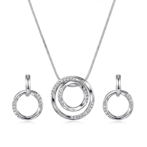 Necklace and Earring Sets for Women, Bohemian Style Jewelry Collection with Gold Silver Bronze Colors, Round Pendant Design for Daily Wear and Special Occasions, Jewelry Sets for Women - color: Silver2