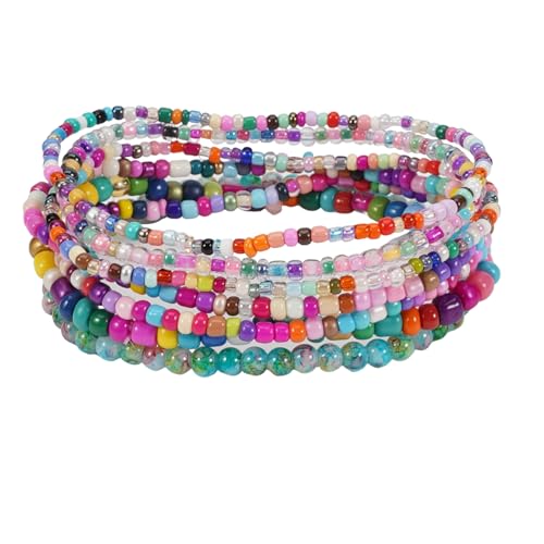 Caiyao Bohemian Multilayer Stackable Seed Beaded Bracelets Colorful Crystal Glass Beads Strand Bangle Bracelet BFF Wristbands Bracelet for Women Summer Beach Hawaii Jewelry Birthday Gifts - color: Colorful 3