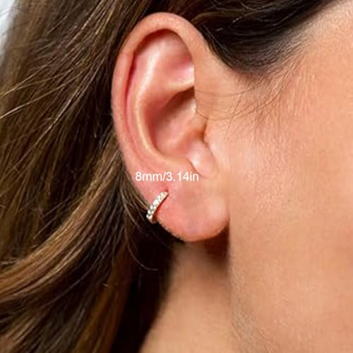 Gold Hoop Earrings Set: Dainty Stud Earrings 14K Gold Plated Earrings for Women Trendy Hypoallergenic Gold Stud Earrings 3-4mm Cubic Zirconia Cartilage Piercing Gold Jewelry for Women Gifts - color: Gold-Hoop-8mm
