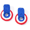 Statement Raffia Earrings Cute Boho Earrings Rattan Dangle Earrings Handmade Straw Wrap Earrings Summer Drop Dangling Earrings for Women Teen Girls - color: White/Red/Blue