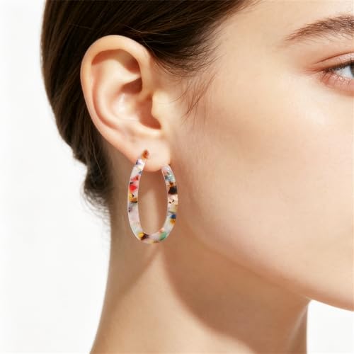 Boho Acrylic Hoop Earrings Bohemian Statement Colorful Acetate Lucite Tortoise Shell Resin Geometric Big Lightweight C Open Hoops Earrings for Women Prom Party Holiday Fashion Jewerly Gifts - color: U-shaped white