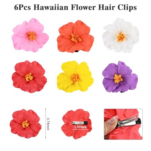 6 pcs Hawaiian Flower Hair Clips for Women, Hibiscus Hair Clips Artificial Flower Clips，Boho Hair Accessories for Vacation Beach Party - Hibiscus - color: Hibiscus