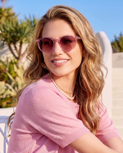 DUCO Women's Trendy Retro Round Acetate Polarized Sunglasses, UV400 99% Glare Block, Lightweight for Daily & Outdoor - color: 7. Pink Frame Purple Lens