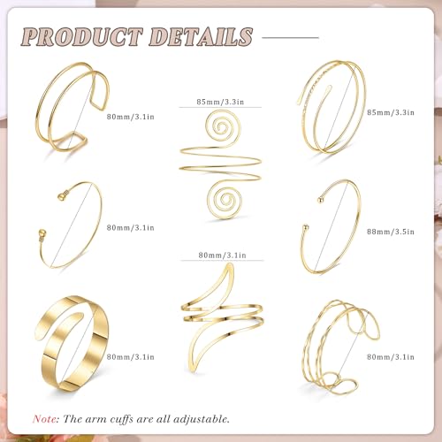 Arm Cuff Bracelet for Women Arm Layered Cuff Bangles Adjustable Coil Swirl Armlet ArmBand Stackable - style: 8 Sets Gold