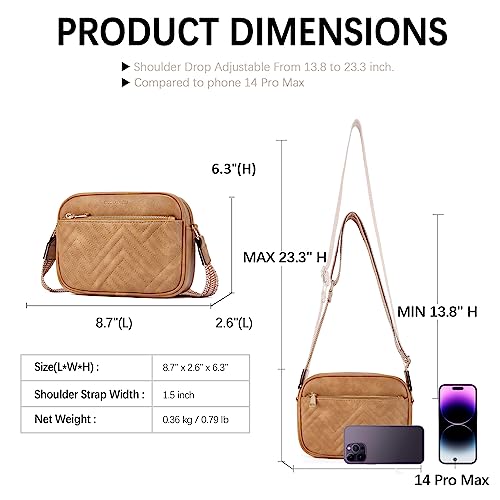 BOSTANTEN Quilted Crossbody Bags for Women Vegan Leather Purses Shoulder Handbags with Wide Strap - color: Camel Brown