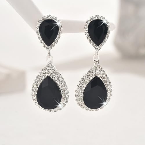 Bridal Statement Earrings for Women, Long Tassel Earrings Sparkling Rhinestones Crystals Earring Exaggerated Wedding Bridal Earrings Elegant Jewelry for Wedding Engagement Party - color: Black