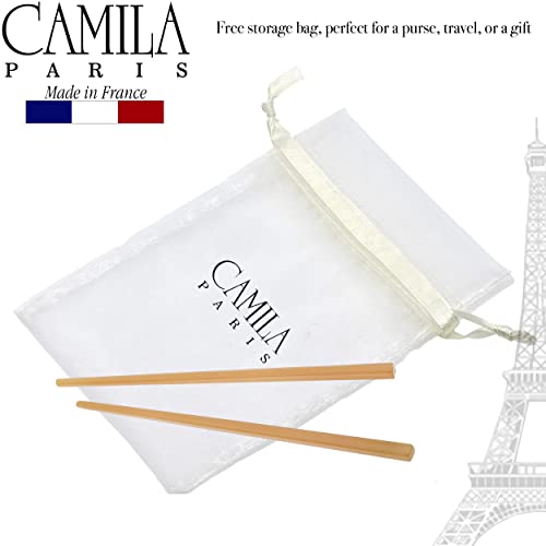 Camila Paris CP3380 French Twist Stick Hair Pin, Set of 2 Beige, Girls Chopsticks Hair Pins for Girls Spiral Updo Chignon Bun Holder, Styling Hair Accessories for Women, Made in France - color: Beige