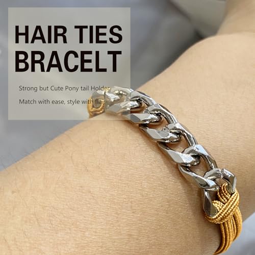 Ponytail Holders Hair Ties, Girls Soft Elastic Hair Tie Bracelet for Women with Silver Jewelry Cute Stretchy Pony Tails Hair Ties for Girls Gifts (Caramel with Silver) - color: Caramel-05