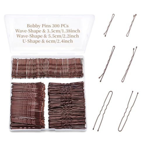 QIUTIMIY 300 Pcs Brown Wave-Shaped and U-Shaped Bobby Pins Mix Metal Hair Pins Hair Accessories for Women Stylists Hair Sticks Girl - color: Brown, size: WU-Multi1