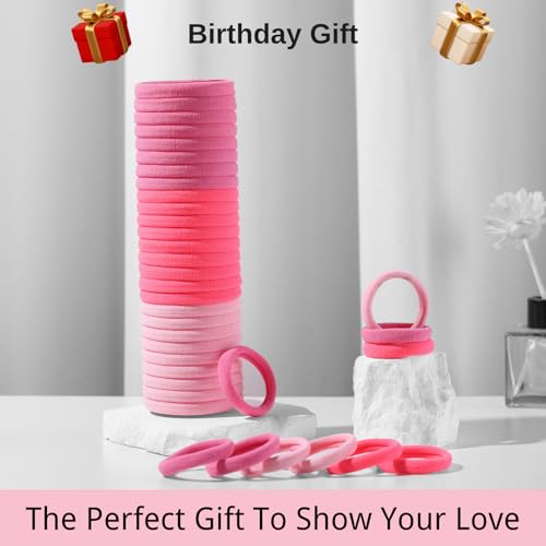 LuSeren 120 Pcs Pink Hair Ties for Women, No Damage Soft Seamless Nylon Hair Elastics for Thick Hair, Ponytail Holders, 3 Gradient Pink Hair Accessories - color: Pink
