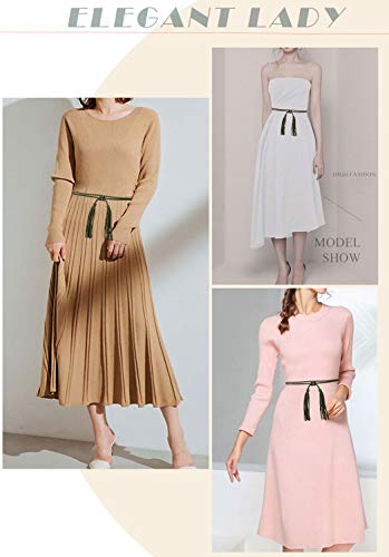 TeeYee Women Girls Braided Waist Tie Belt/Rope with Tassel Wrap Cloth Belts for Dress Pants - color: Dark Green, size: 63inch