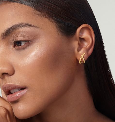14K Gold Plated Dangle Earrings for Women Chain Dangling Long Earrings Trendy CZ/Twisted X Hoop Studs Dainty Threader Earrings Wedding Hanging Drop Dangly Minimalist Jewelry Gifts for Woman - style: 6
