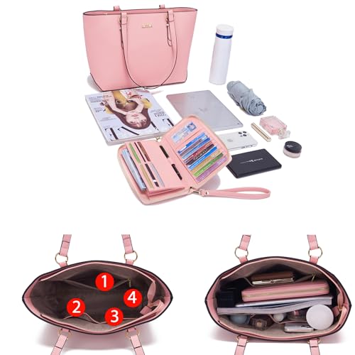Purses And Wallets Set For Women Work Tote Satchel Handbags Shoulder Bag Top Handle Totes Purse With Matching Wallet - color: A54-3pcs/Set Pink